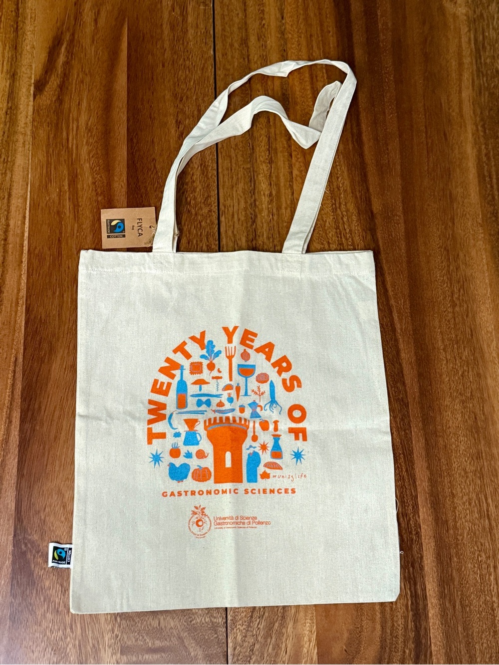 Cream Canvas Tote Bag with Orange & Blue Food/Gastronomy Graphic